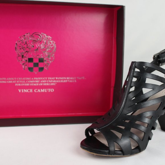 Vince Camuto 'VCelem' Solid Snake Black Straps Sandals with Pyramid Heel - Picture 3 of 5